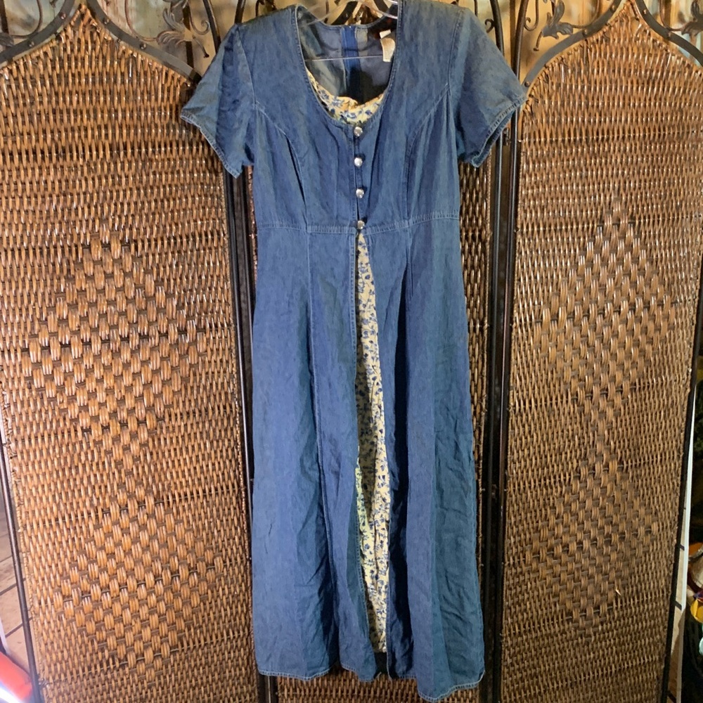 🚫SOLD🚫Vintage Floral and Denim Maxi Dress Size 10